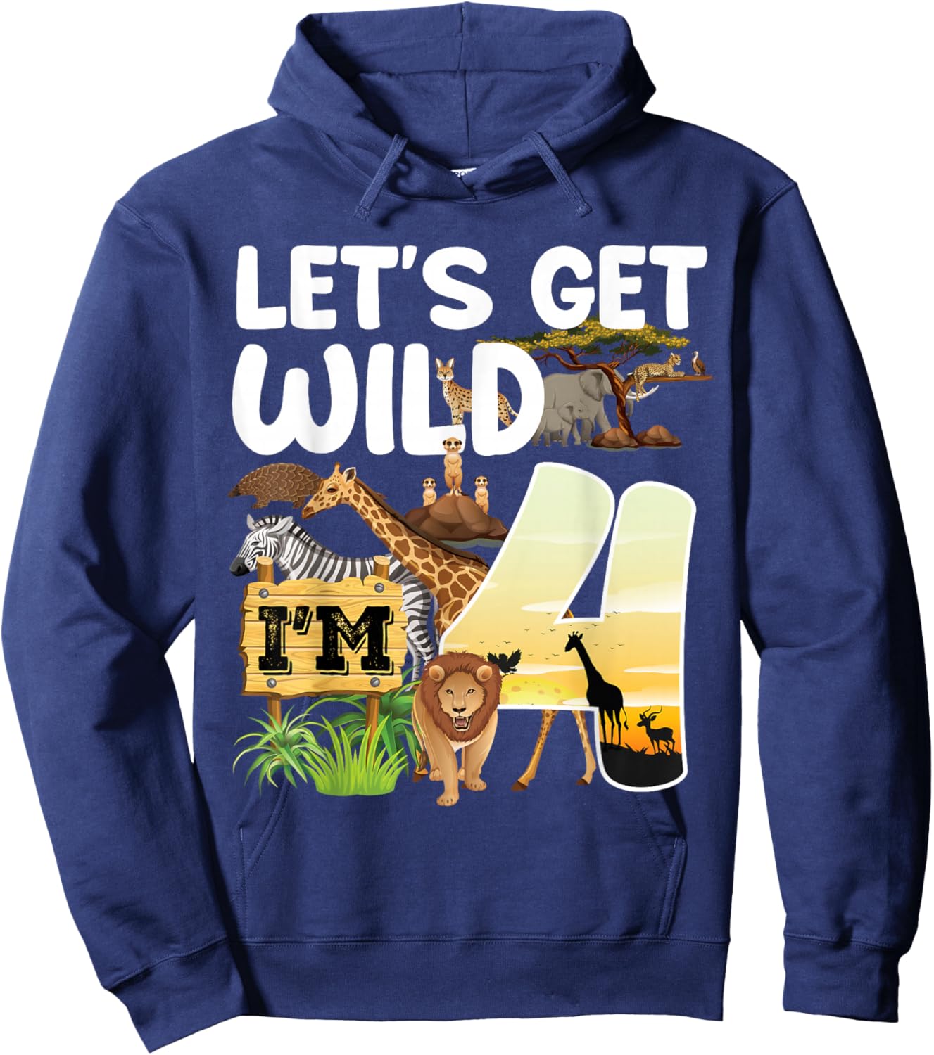 4 Year Old Zoo Birthday Safari Jungle Animal 4th B-Day Hoodie - Hoodie | Navy