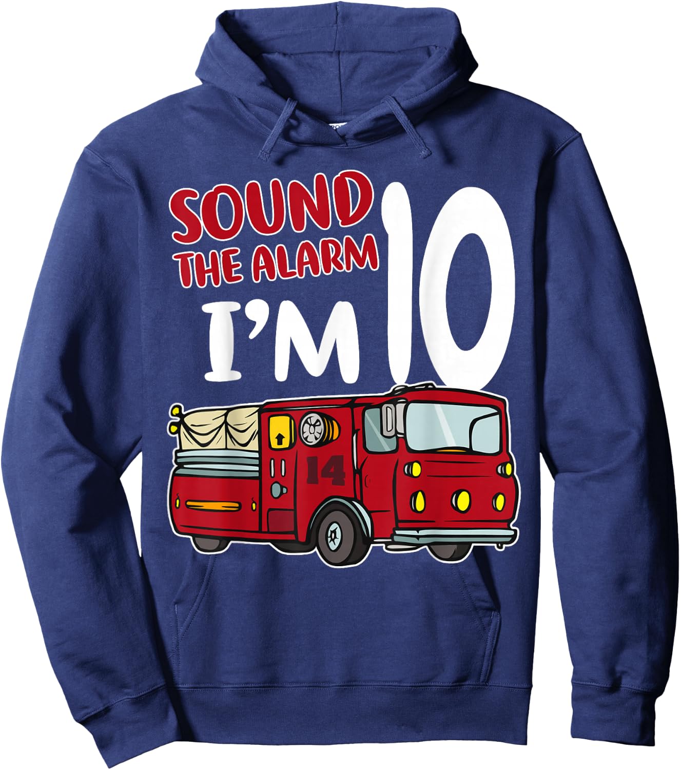 Fire Truck 10th Birthday Fireman Firefighter 10 Year Old Hoodie - Hoodie | Navy