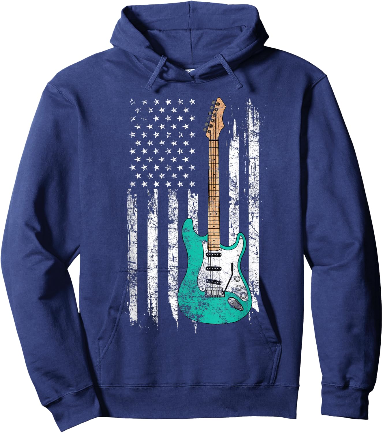 Vintage Guitar - American US Flag Hoodie - Hoodie | Navy
