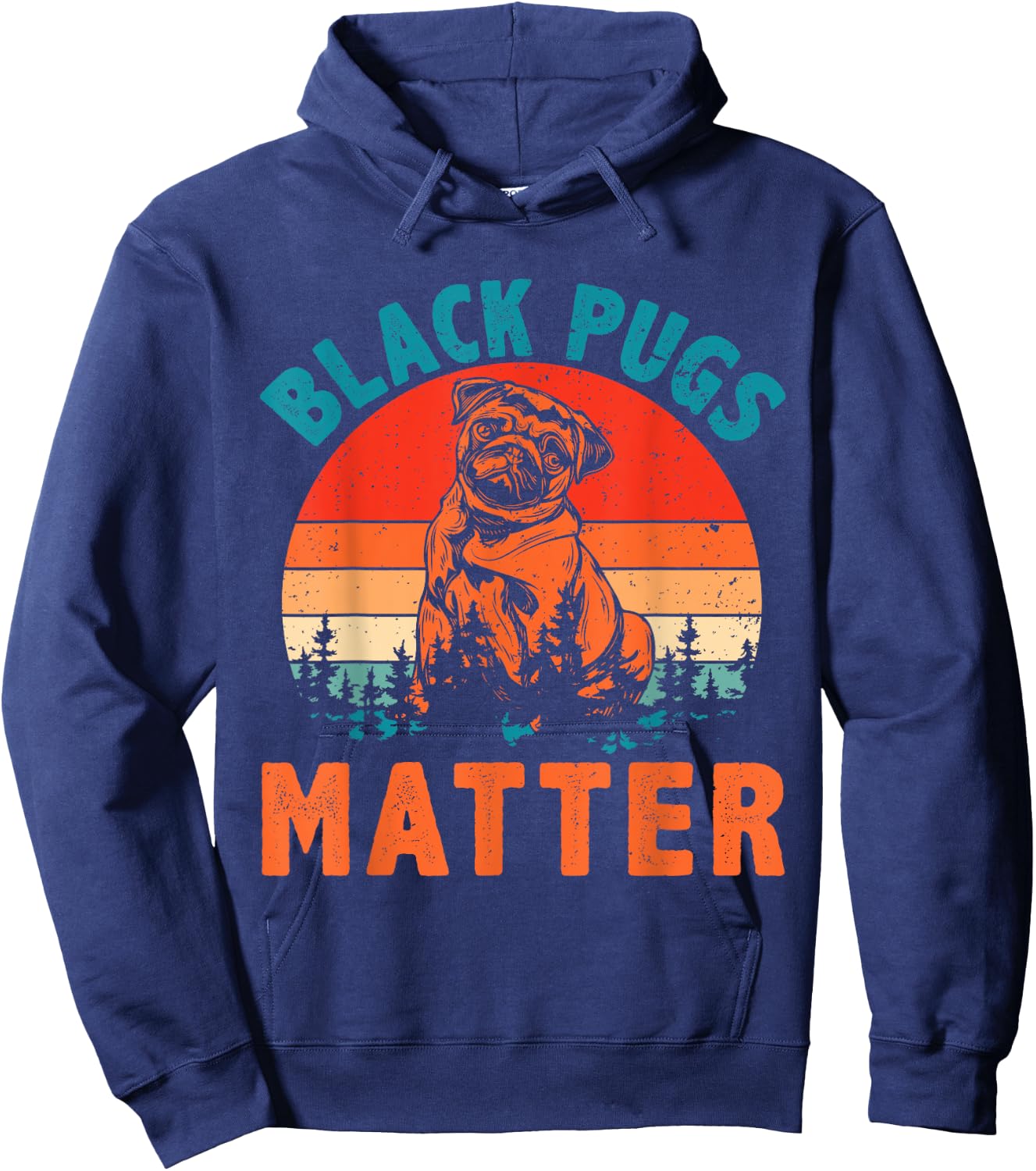Vintage Retro Black Pugs Matter Funny Pet Dog Lover Women Girls Kids Hoodie - Hoodie | Navy