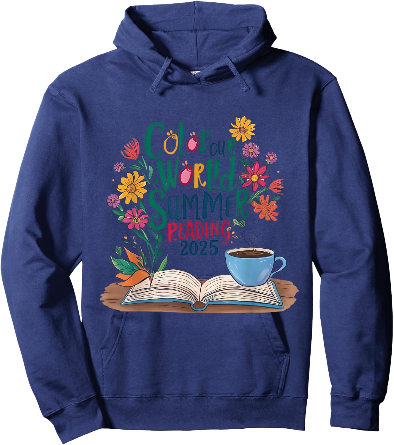 Color Our World Summer Reading 2025 Boho Wildflower Book Hoodie - Hoodie | Navy