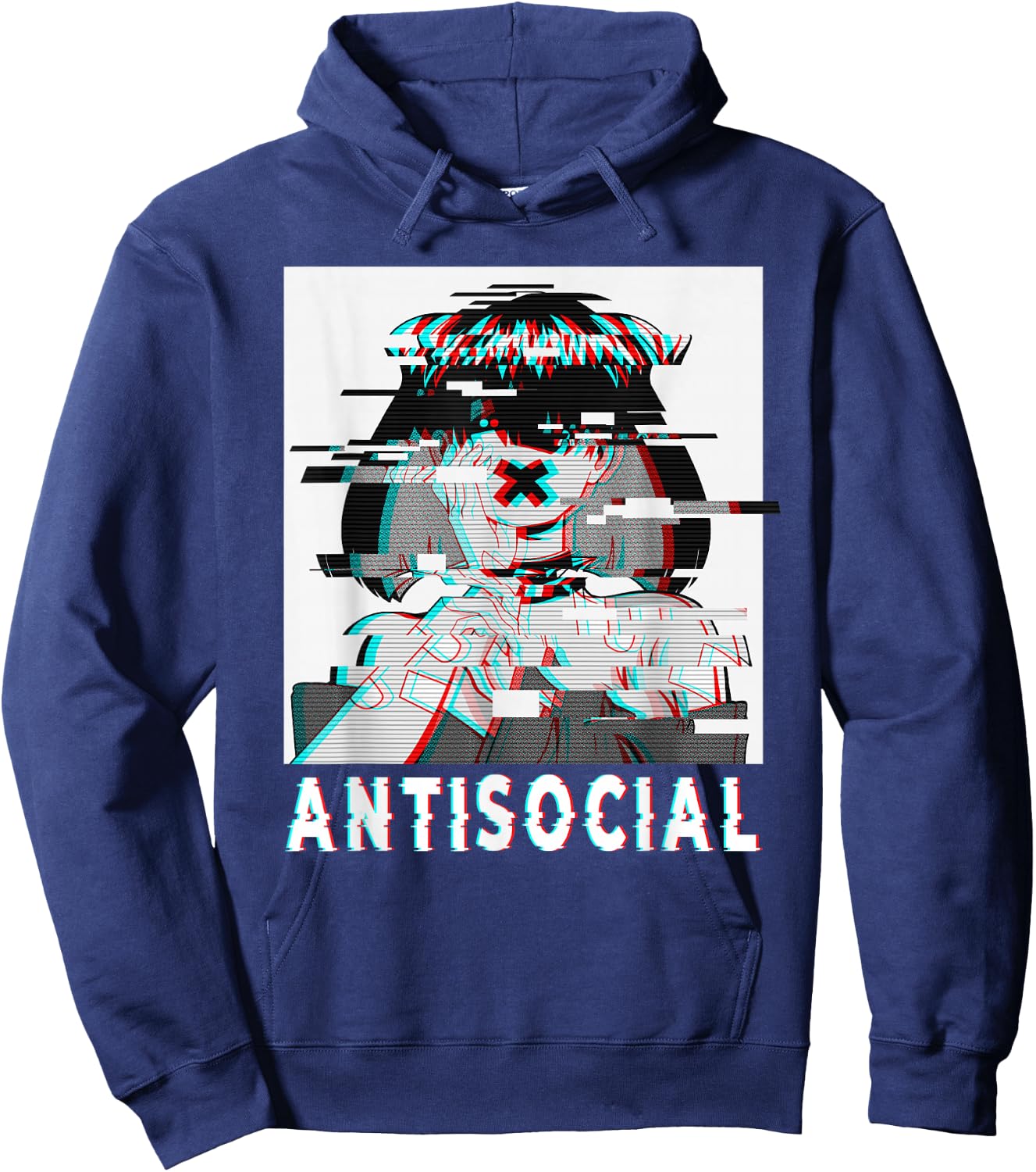 Antisocial Anti Social Anime Goth Girl Vaporwave Glitch 90s Hoodie - Hoodie | Navy