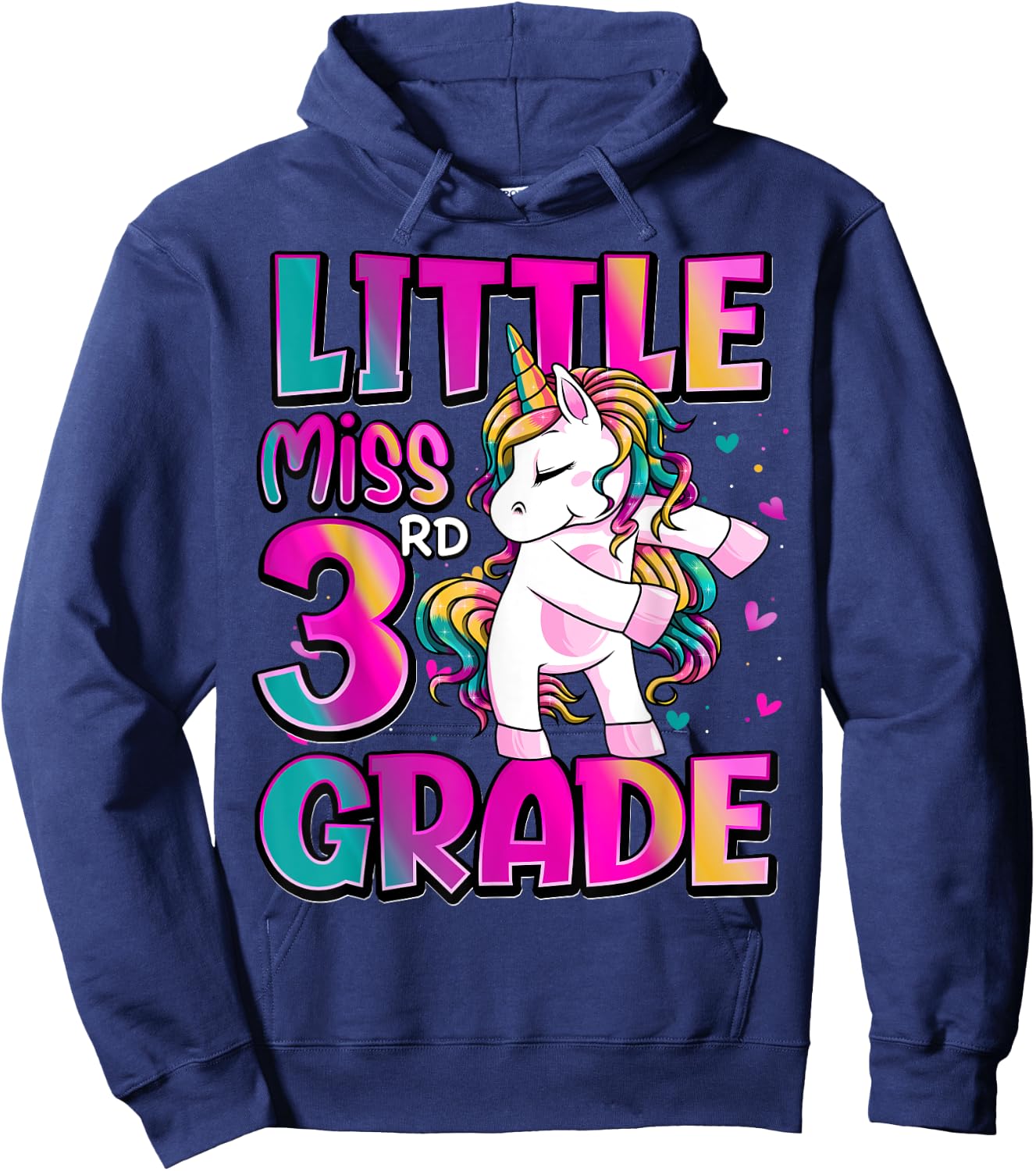 Little Miss 3rd Grade Unicorn Back To School 3rd Grade Girls Hoodie - Hoodie | Navy