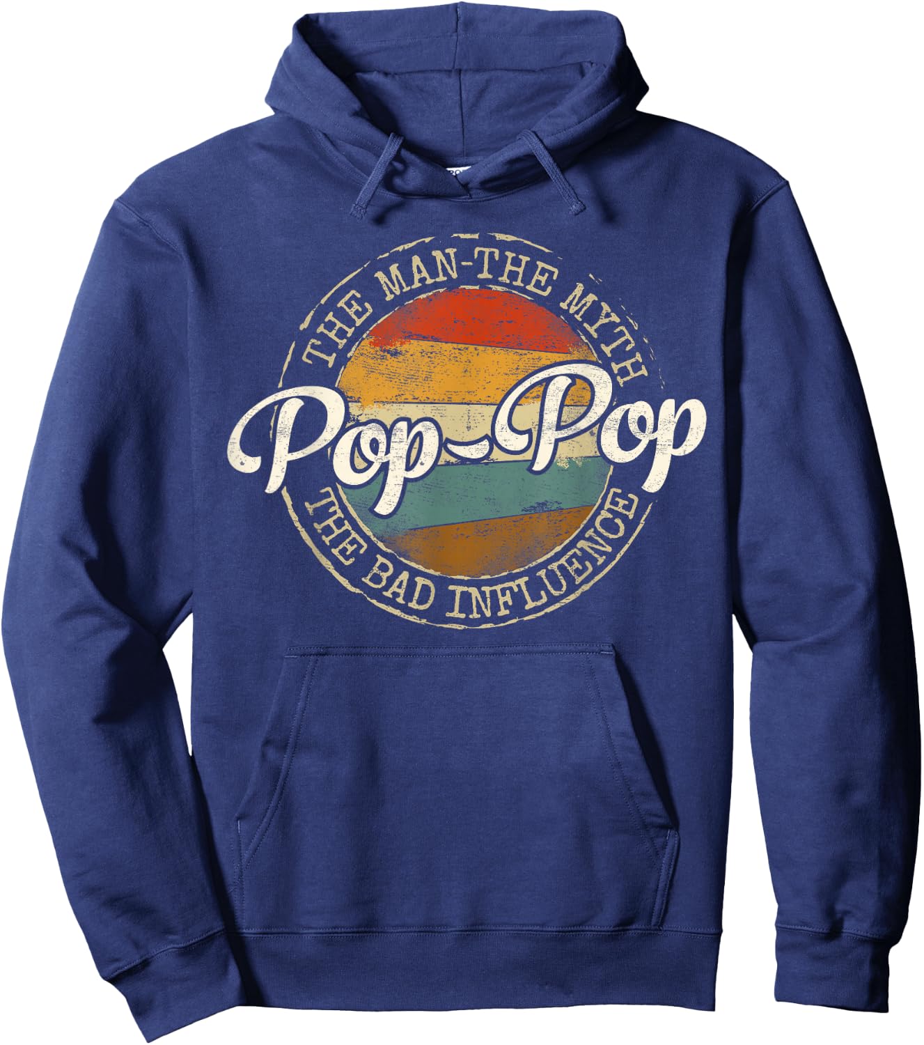 Pop-Pop Man Myth Bad Influence Vintage Stamp Fathers Day Hoodie - Hoodie | Navy