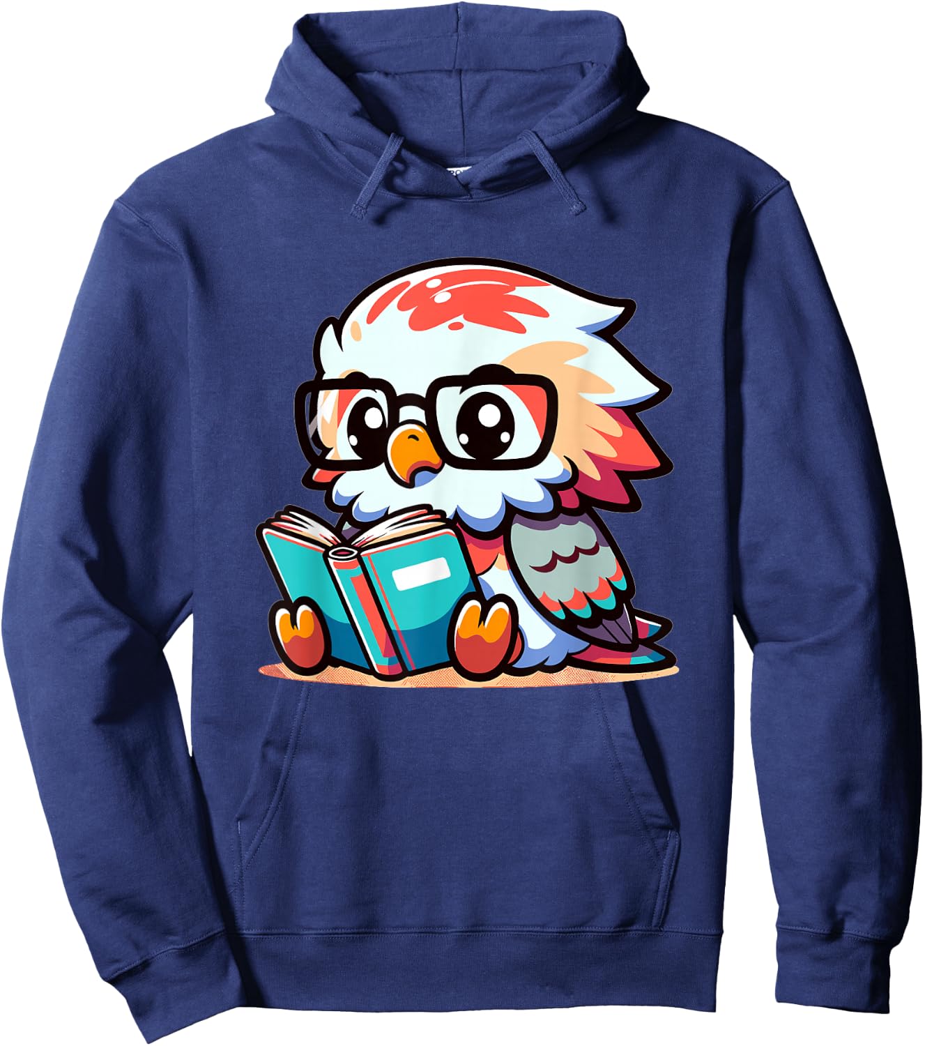 Adorable Book Lover Harpy Eagle With Reading Glasses Cute Hoodie - Hoodie | Navy