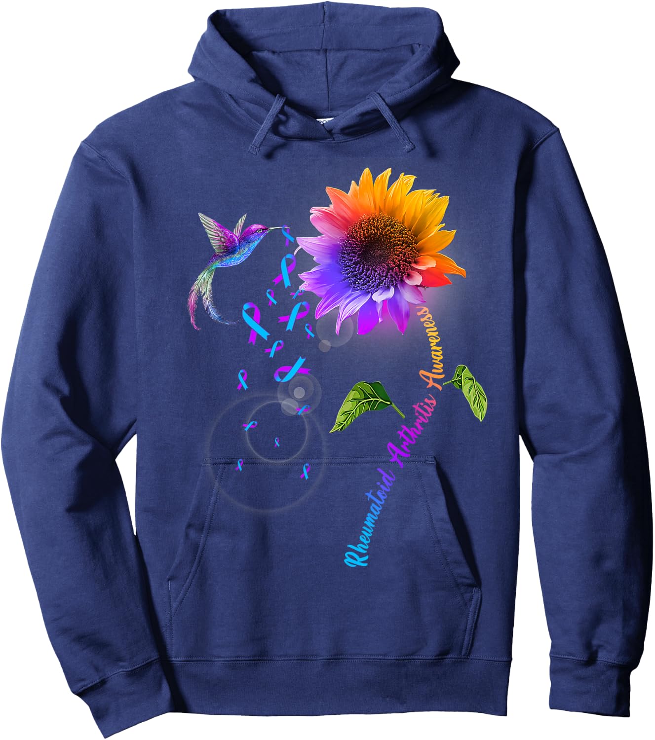 Rheumatoid Arthritis Awareness Sunflower Hummingbird Hoodie - Hoodie | Navy