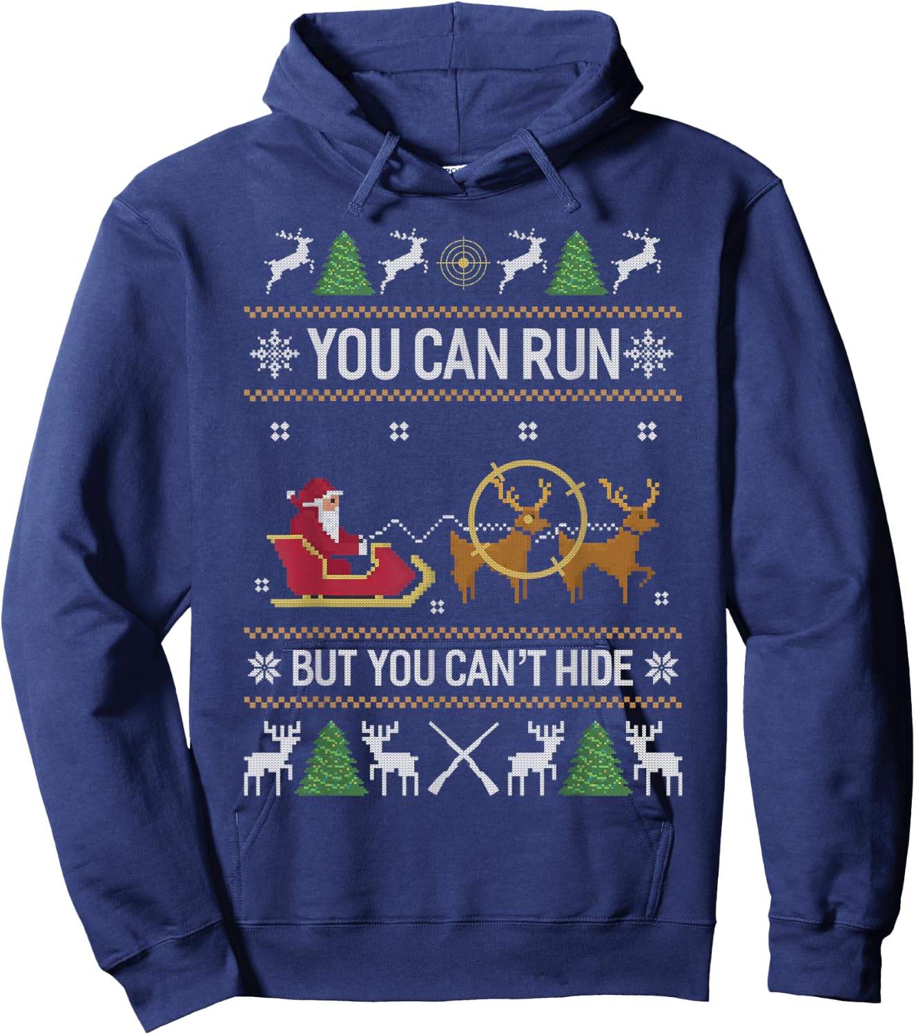 Deer Hunting Santa Hunter Ugly Christmas Sweater Xmas Gifts Hoodie - Hoodie | Navy