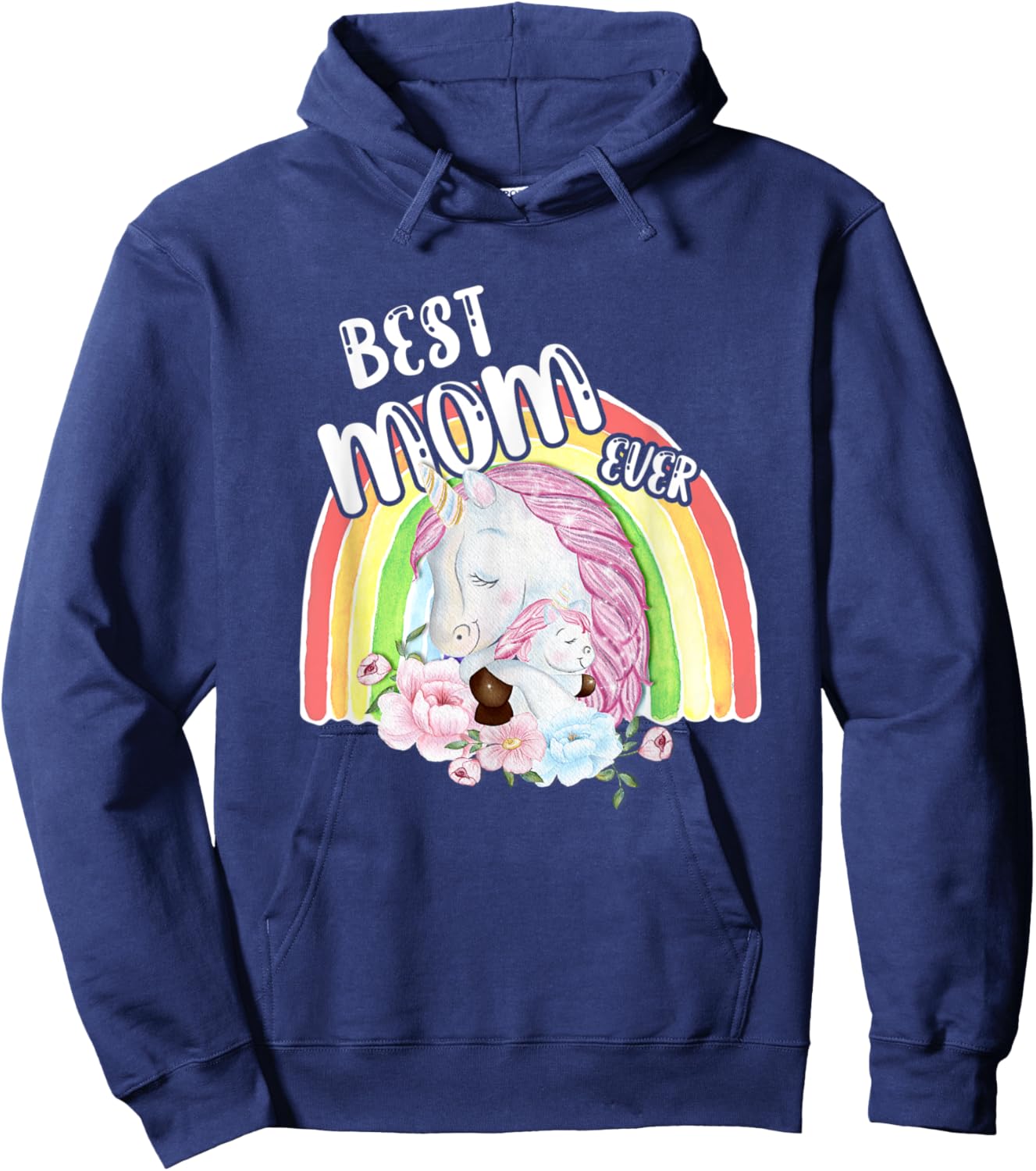 Best Mom Ever Rainbow Unicorn and Baby Cute Mother's Day Hoodie - Hoodie | Navy