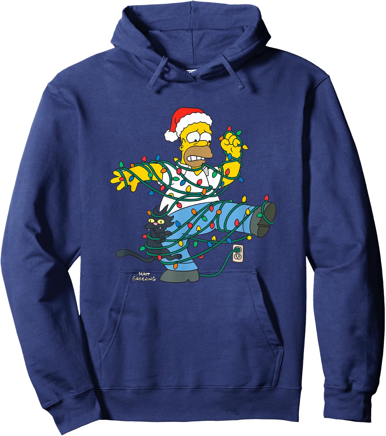 The Simpsons Holiday Homer Simpson Christmas Lights Tangle Hoodie - Hoodie | Navy