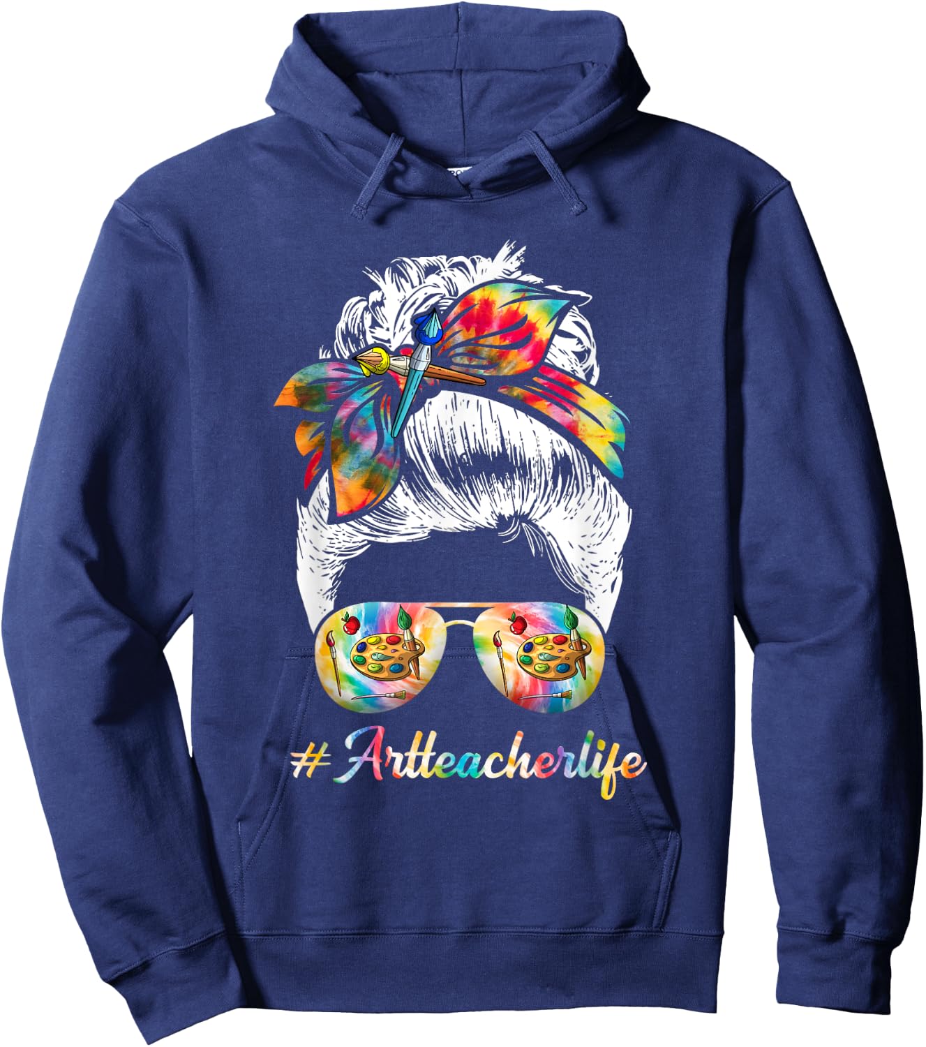 Art Teacher Life Messy Bun Back to School Art Teacher Men Women Hoodie - Hoodie | Navy