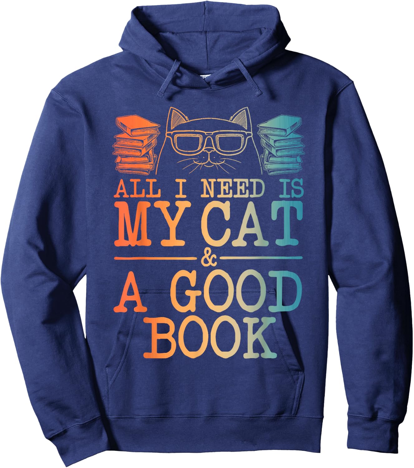 Cat & Book Art Women Cat Librarian Novel Book Lover Hoodie - Hoodie | Navy