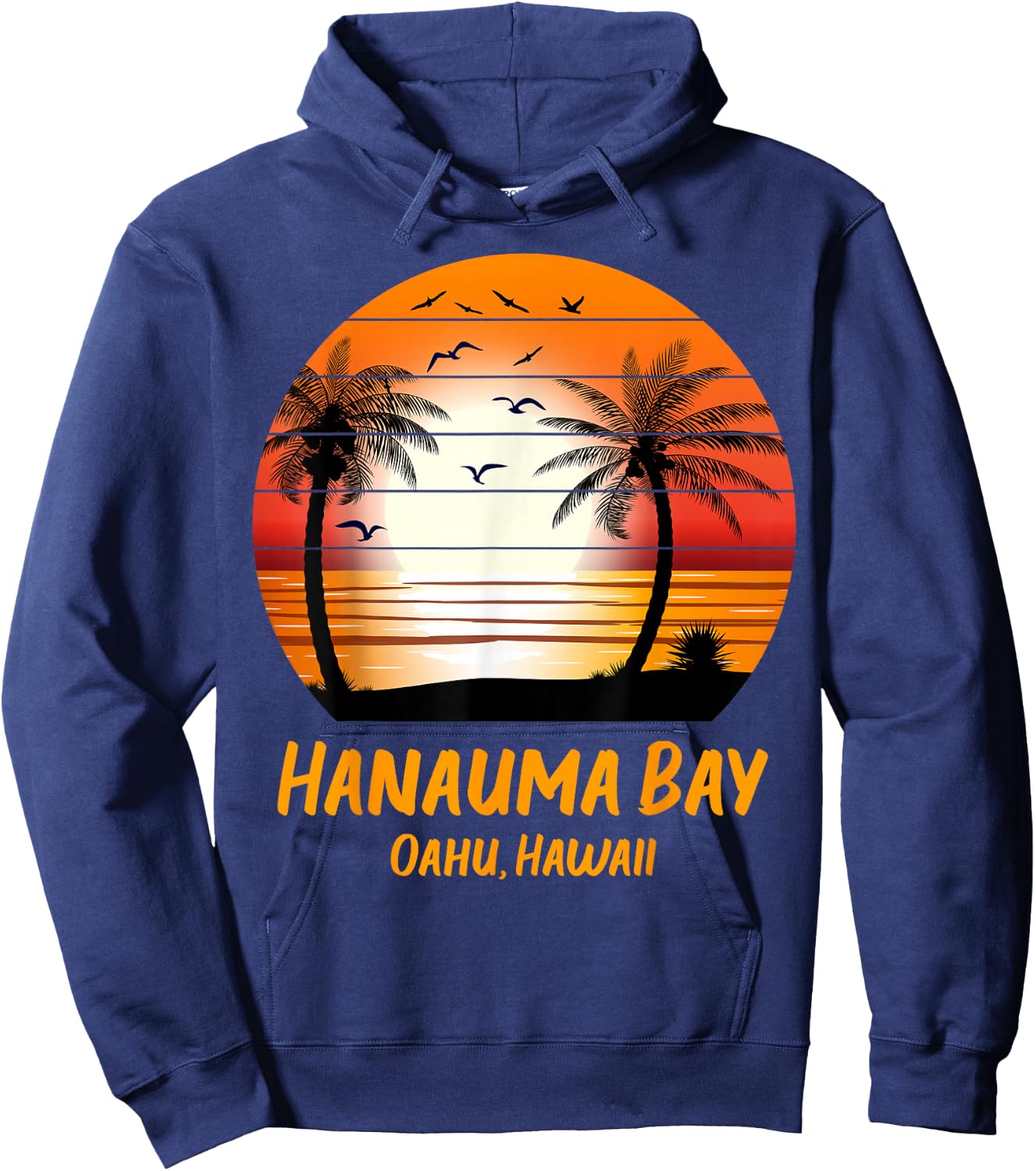 Hanauma Bay Oahu Hawaii Vintage Sunset Retro Summer Vacay Hoodie - Hoodie | Navy