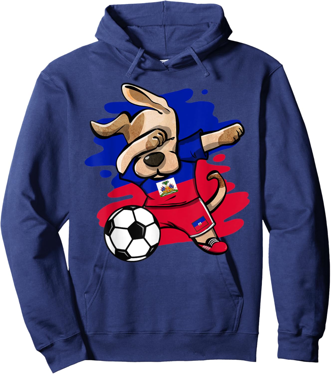 Dabbing Dog Haiti Soccer Fans Jersey Haitian Flag Football Men Women Kids Hoodie - Hoodie | Navy