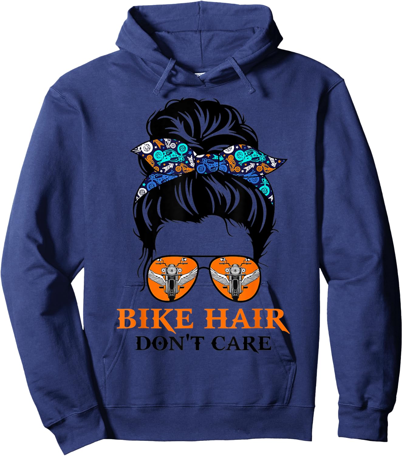 Biker Hair Don't Care For Bike Lovers Messy Bun Mother's Day Hoodie - Hoodie | Navy