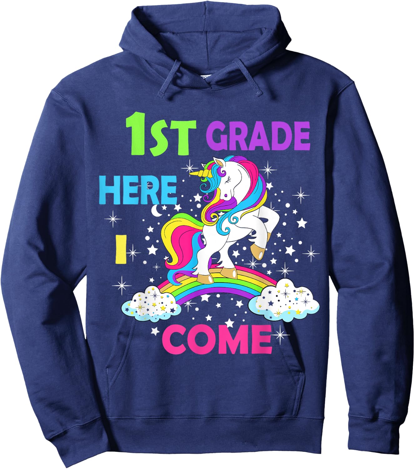 Back To School Unicorn Hello First Day of First grade Girls Hoodie - Hoodie | Navy