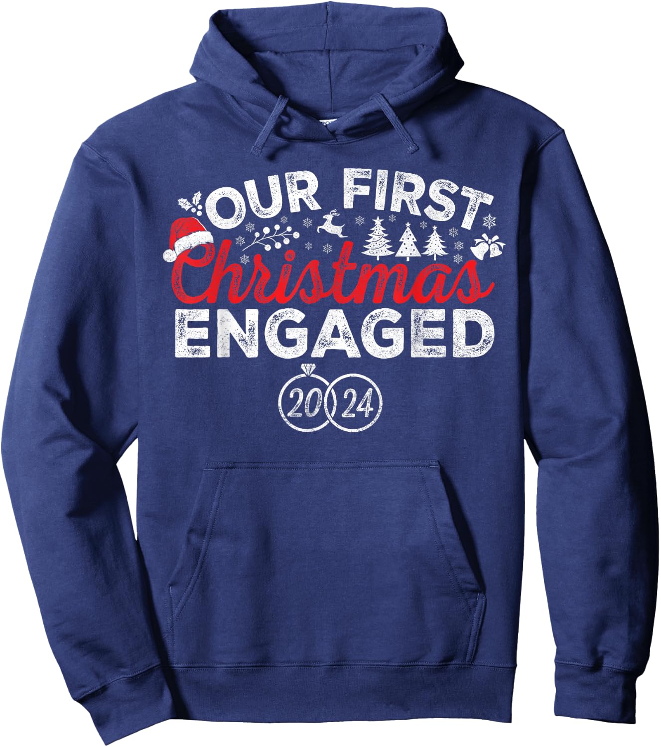 Our First Christmas Engaged 2024 Christmas Couple Matching Hoodie - Hoodie | Navy