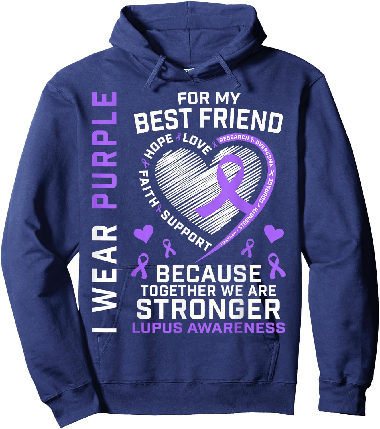 BFF I Wear Purple for My Best Friend Lupus Awareness Ribbon Hoodie - Hoodie | Navy