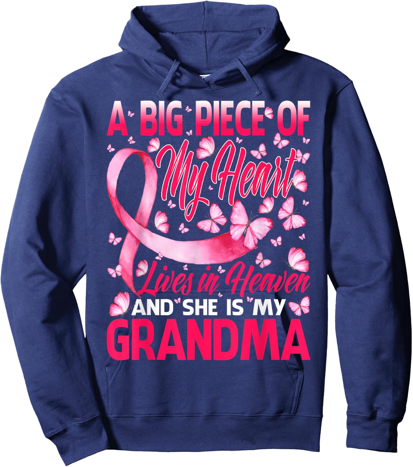 Grandma In Heaven Butterfly Breast Cancer Awareness Hoodie - Hoodie | Navy