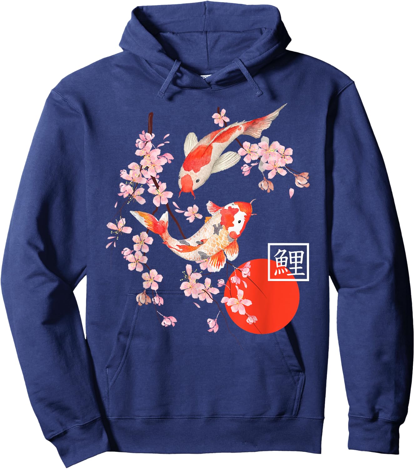Cherry Blossom Koi Carp Fish Japanese Sakura Graphic Art Hoodie - Hoodie | Navy