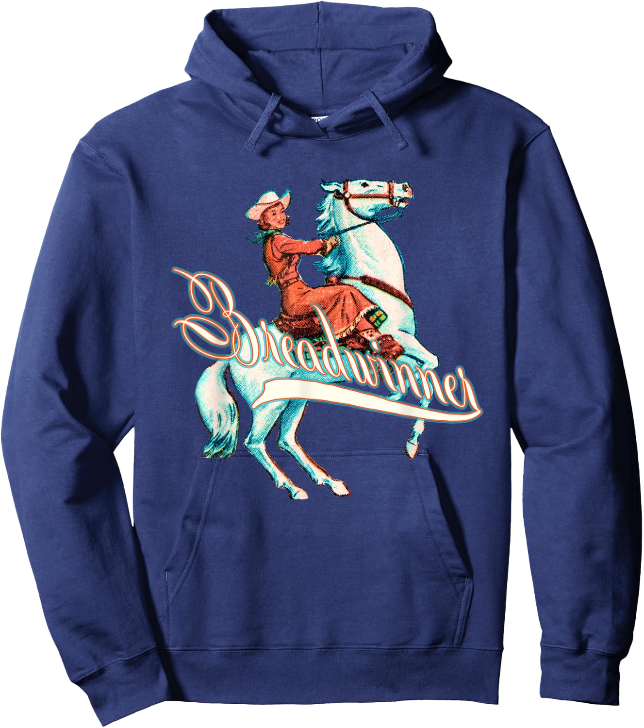 Breadwinner, Buckaroo Cowgirl on Horse, Retro Hoodie - Hoodie | Navy