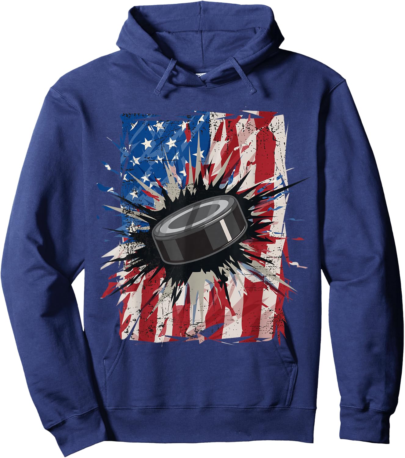 Patriotic Ice Hockey 4th of July Men USA American Flag Boys Small Hoodie - Hoodie | Navy