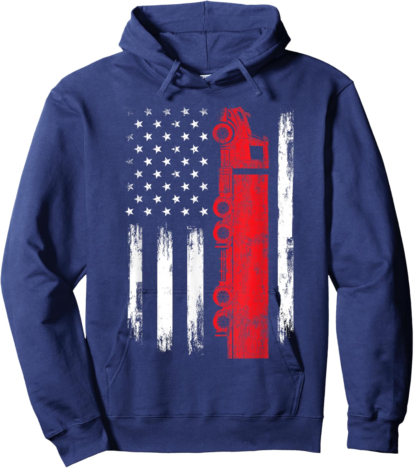 American Flag Truck - Semi Truck Driver Trucking Trucker Hoodie - Hoodie | Navy