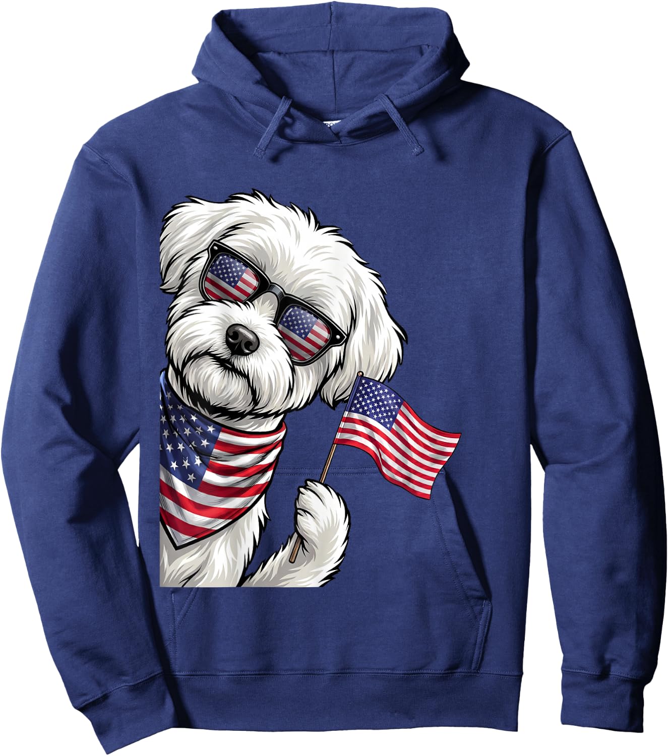 Maltese Dog Patriotic American Flag 4th of July USA Hoodie - Hoodie | Navy