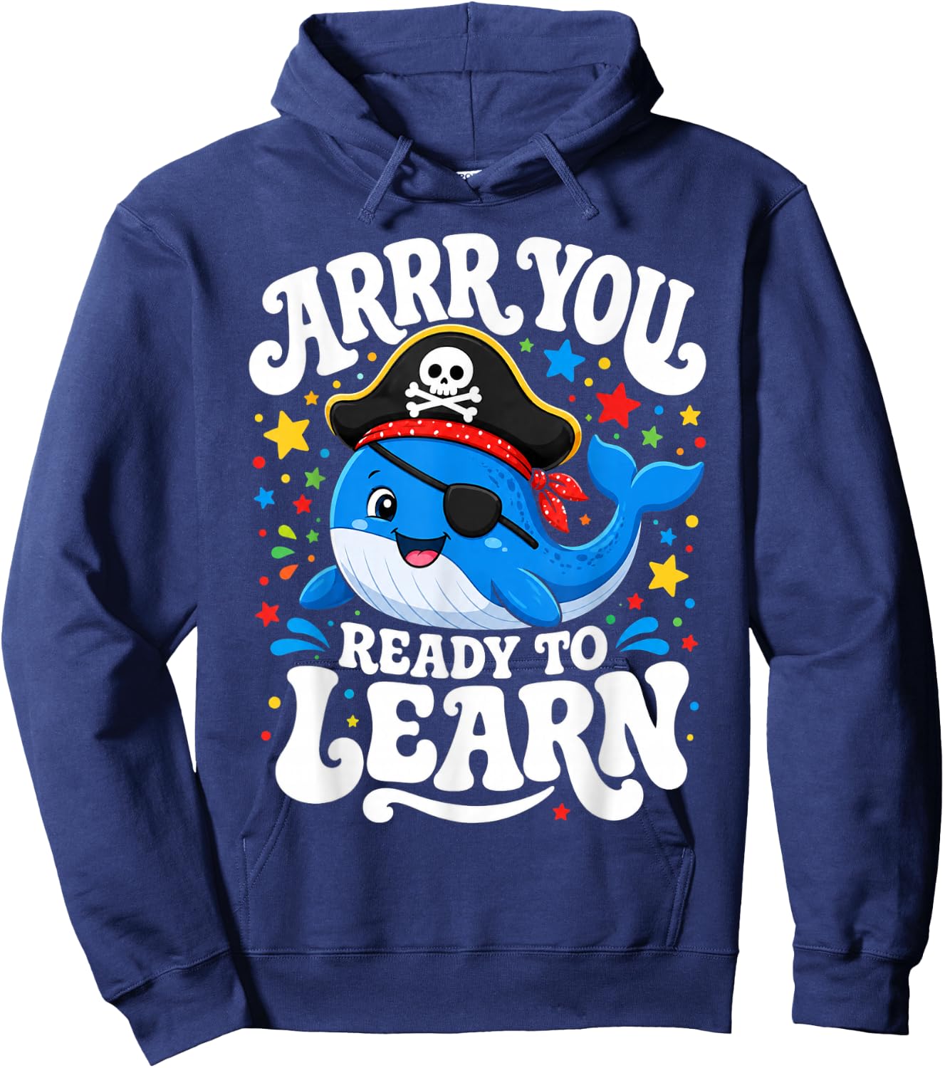 ARRR You Ready to Learn Funny Pirate Whale Teacher Groovy Hoodie - Hoodie | Navy