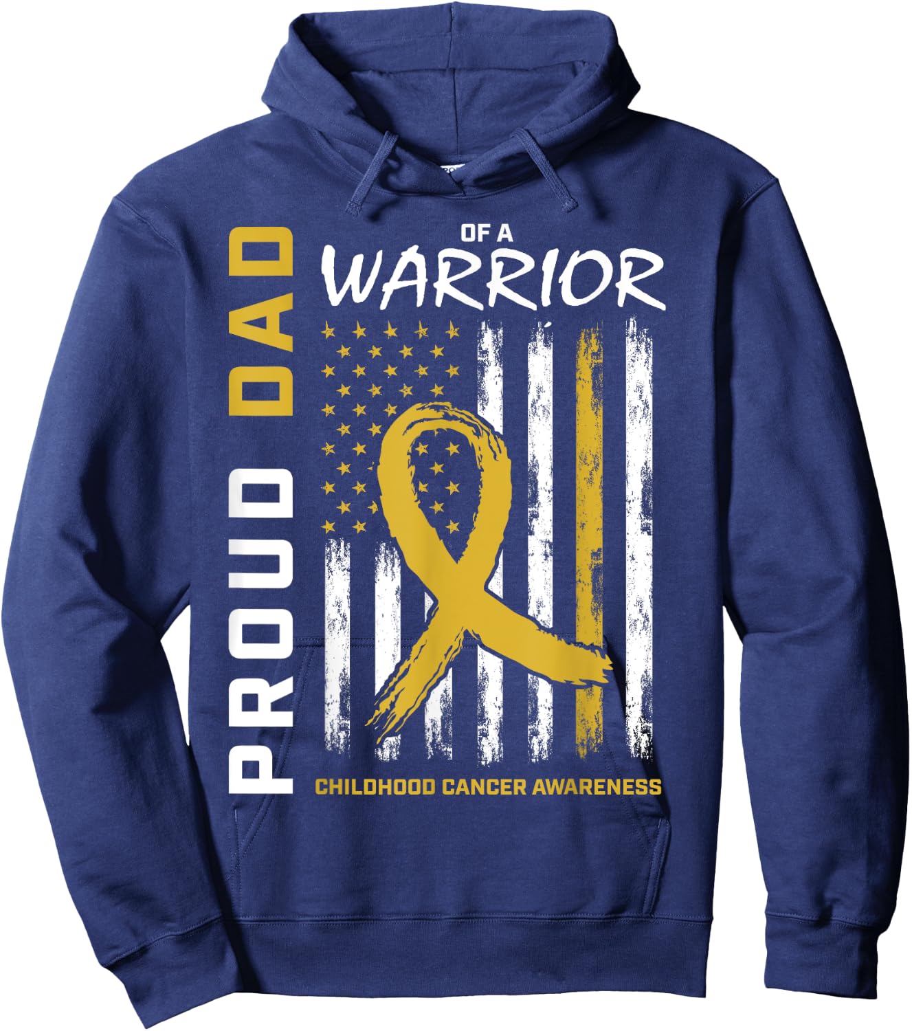 Gold Proud Dad Childhood Cancer Awareness Men American Flag Hoodie - Hoodie | Navy