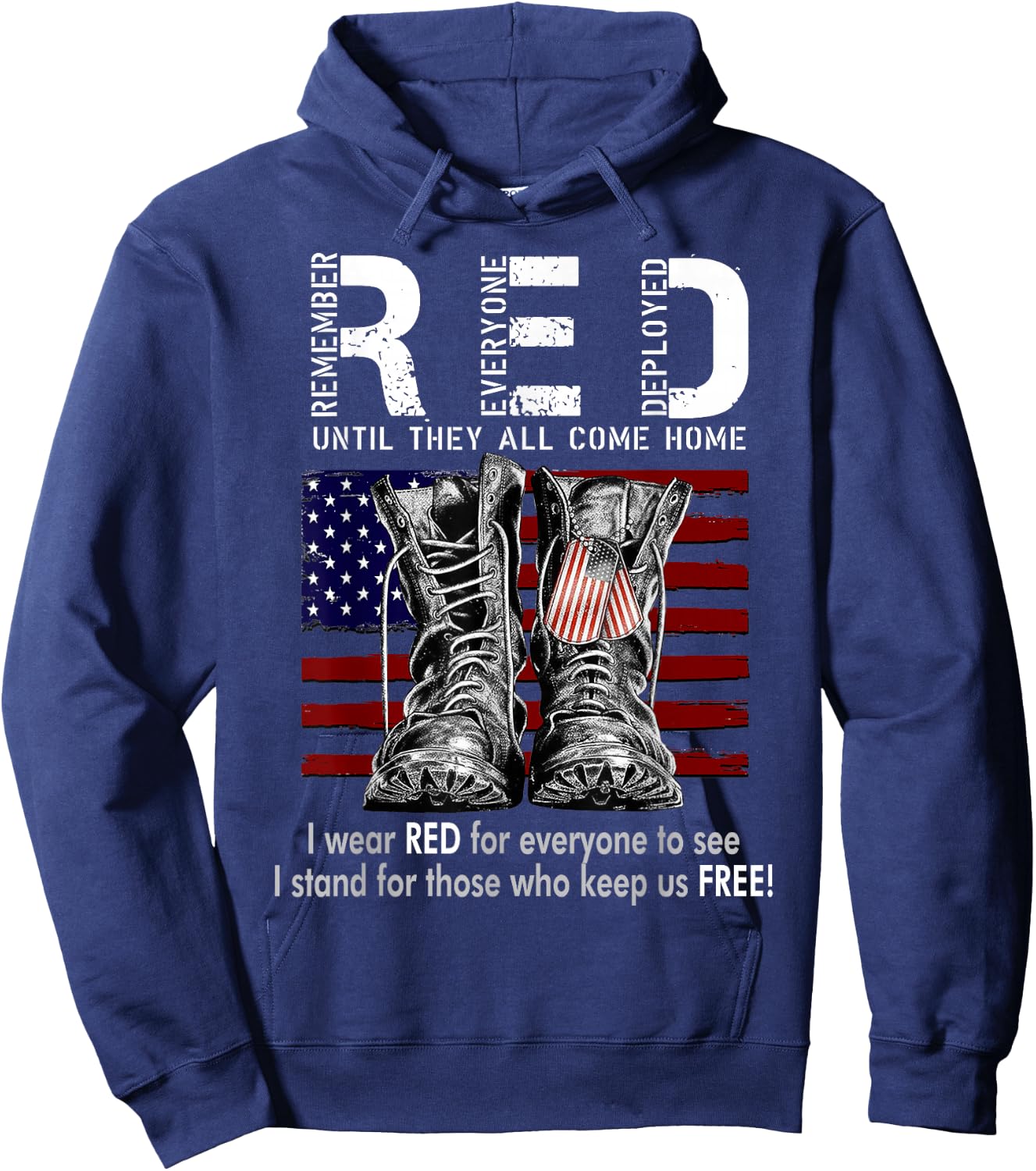 On Friday We Wear Red Military R.E.D Friday Military Remember Everyone Deployed -Adults US Flag Black Small Classic Fit Short Sleeve Hoodie - Hoodie | Navy