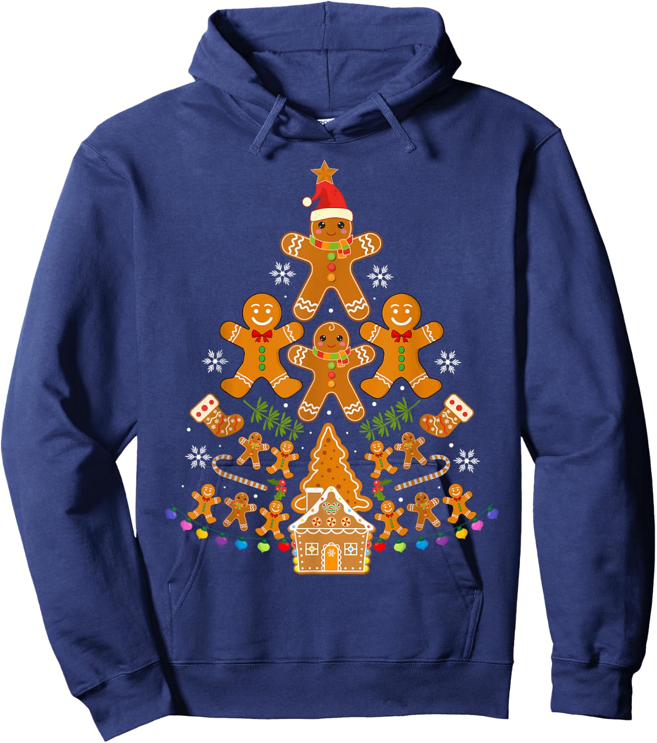 Gingerbread Christmas Tree Lights Cookie Baking Team Hoodie - Hoodie | Navy