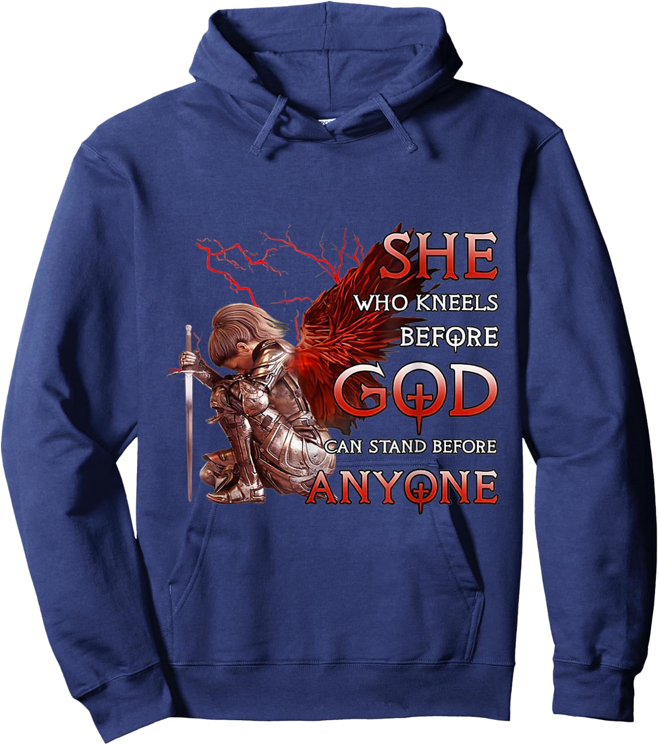 She Who Kneels Before God Can Stand Before Anyone Christian Hoodie - Hoodie | Navy