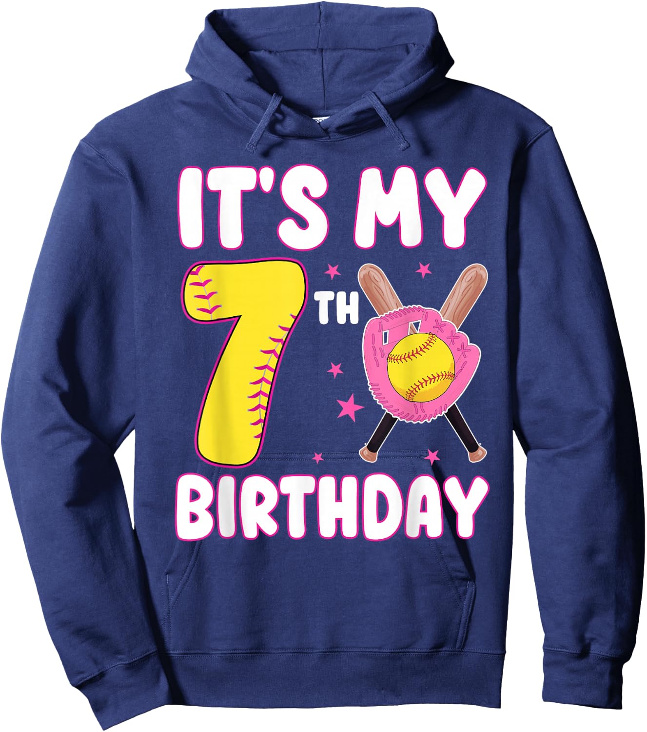 It's My 7th Birthday 7 Year Old Birthday Girl Softball Hoodie - Hoodie | Navy