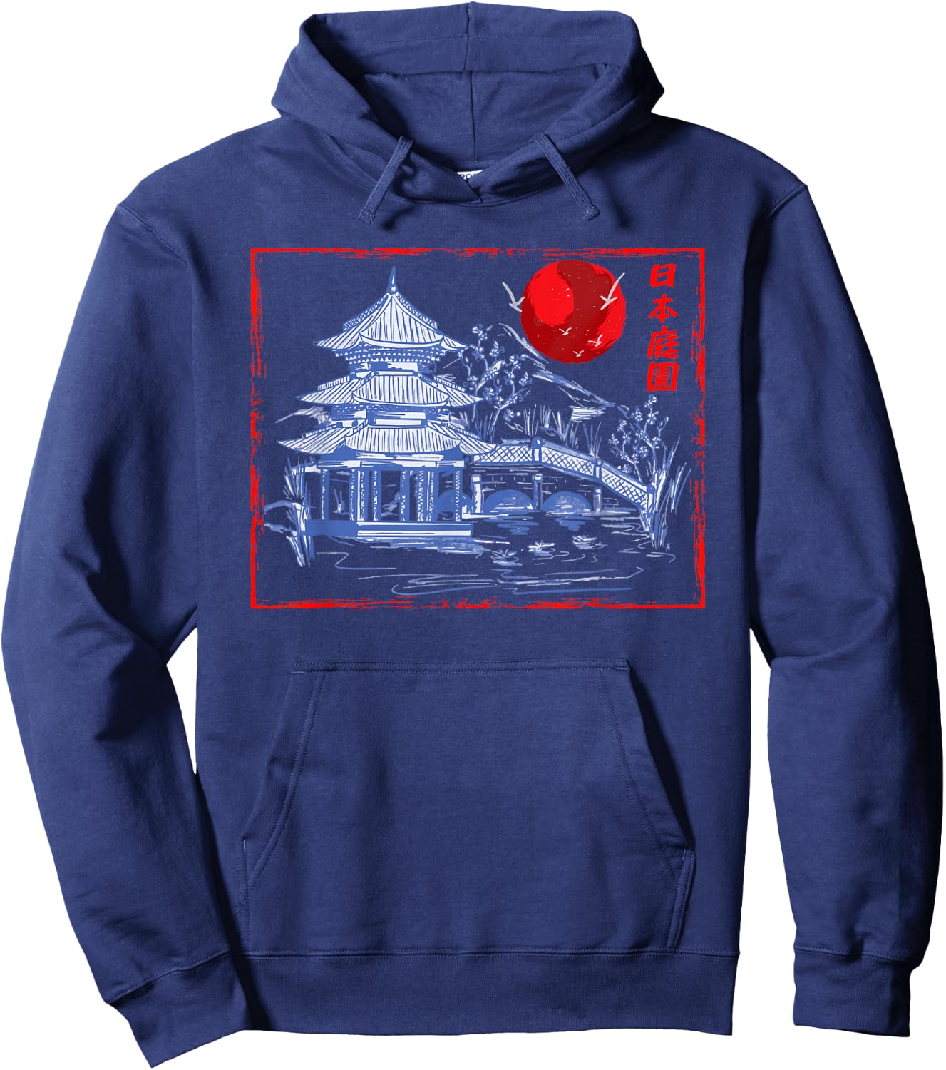 Japanese Garden Line Art Nature Architecture Japan Hoodie - Hoodie | Navy