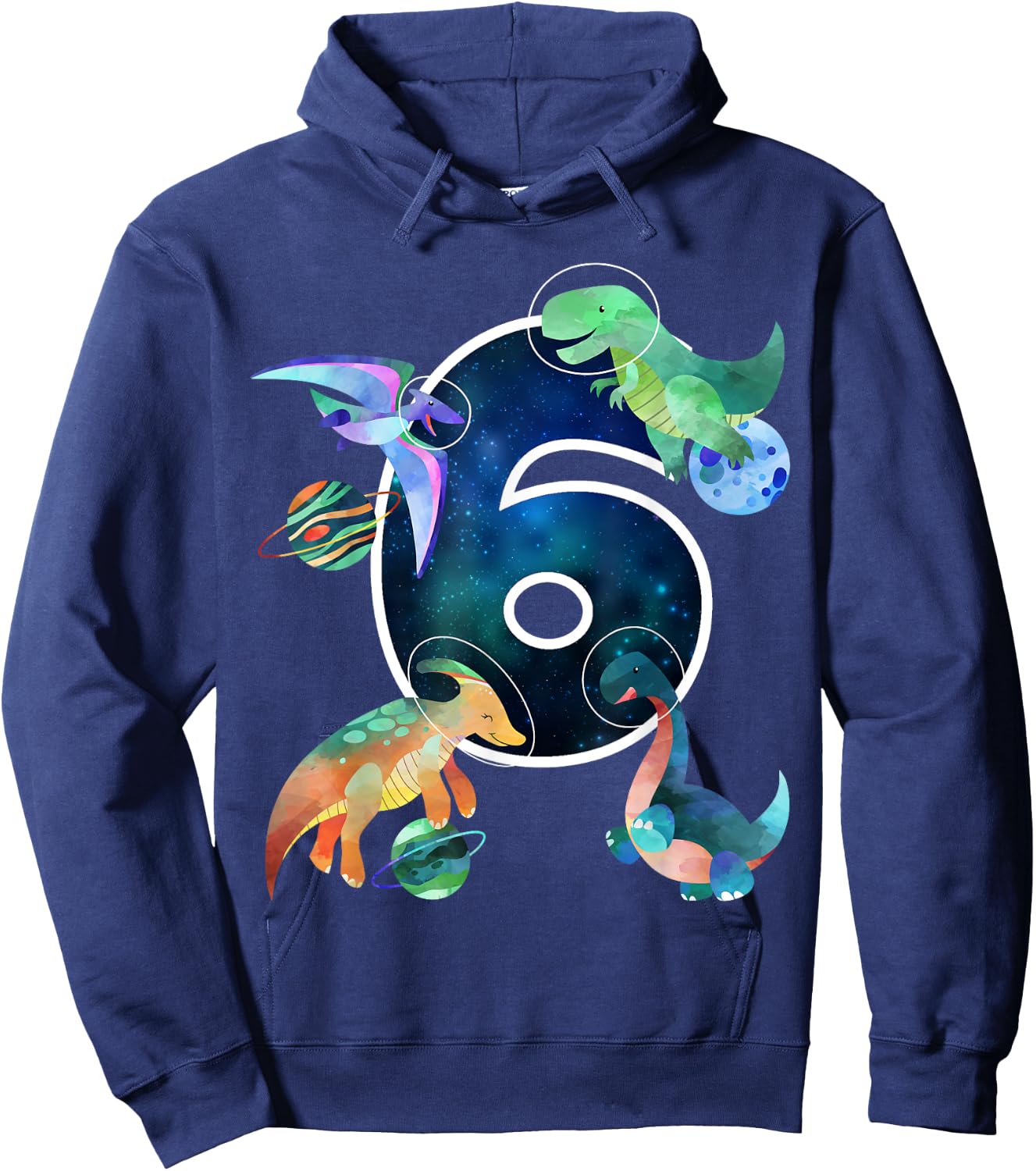 Kids Astronaut Outer Space Dinosaurs 6th Birthday Boy Gift Hoodie - Hoodie | Navy