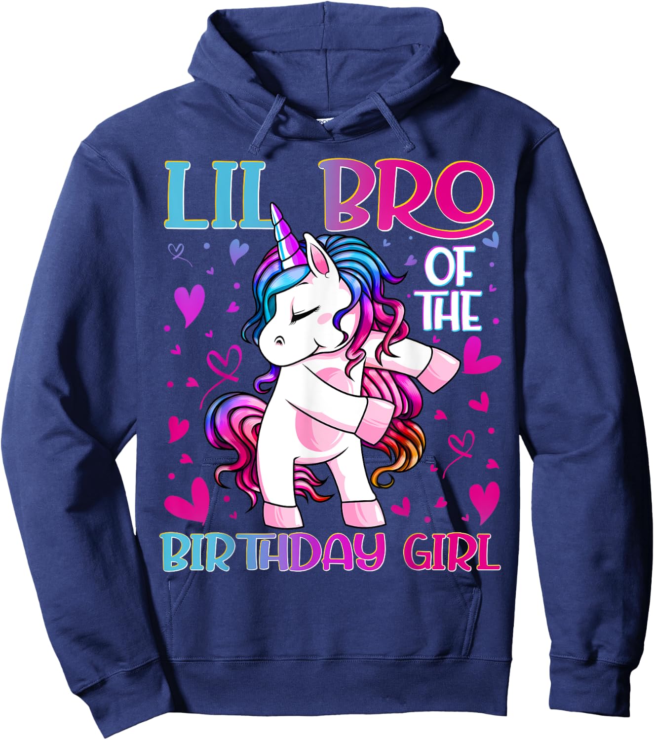Lil Bro of the Birthday Girl Flossing Unicorn Little Brother Hoodie - Hoodie | Navy