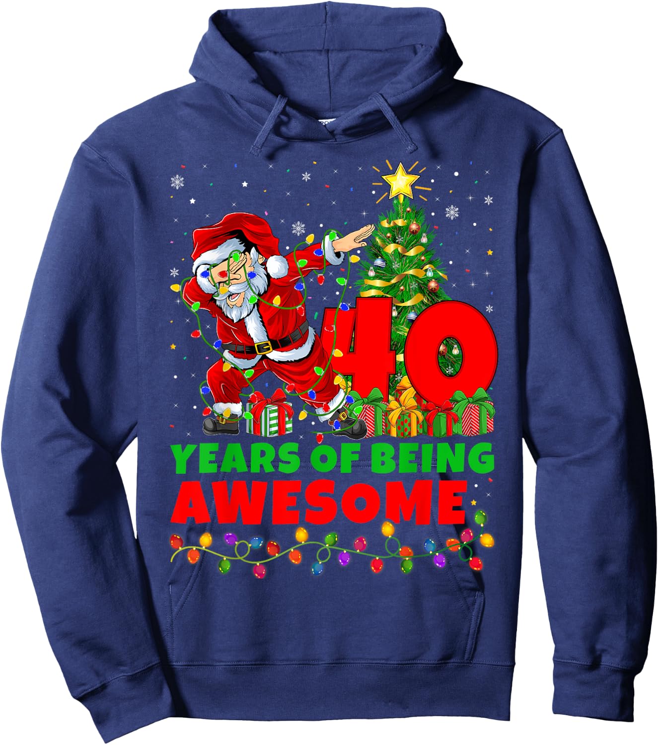 40 Years Of Being Awesome Santa 40th Birthday Christmas Hoodie - Hoodie | Navy