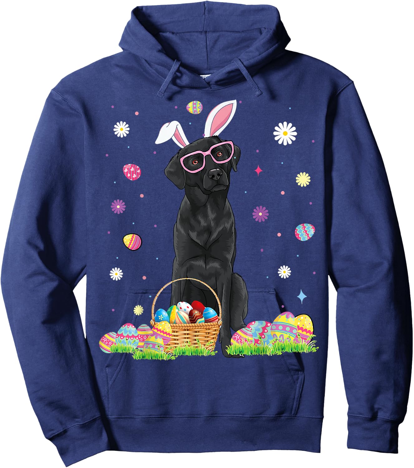 Happy Easter Cute Black Labrador Bunny Ears Dog Lovers Women Girls Kids Hoodie - Hoodie | Navy