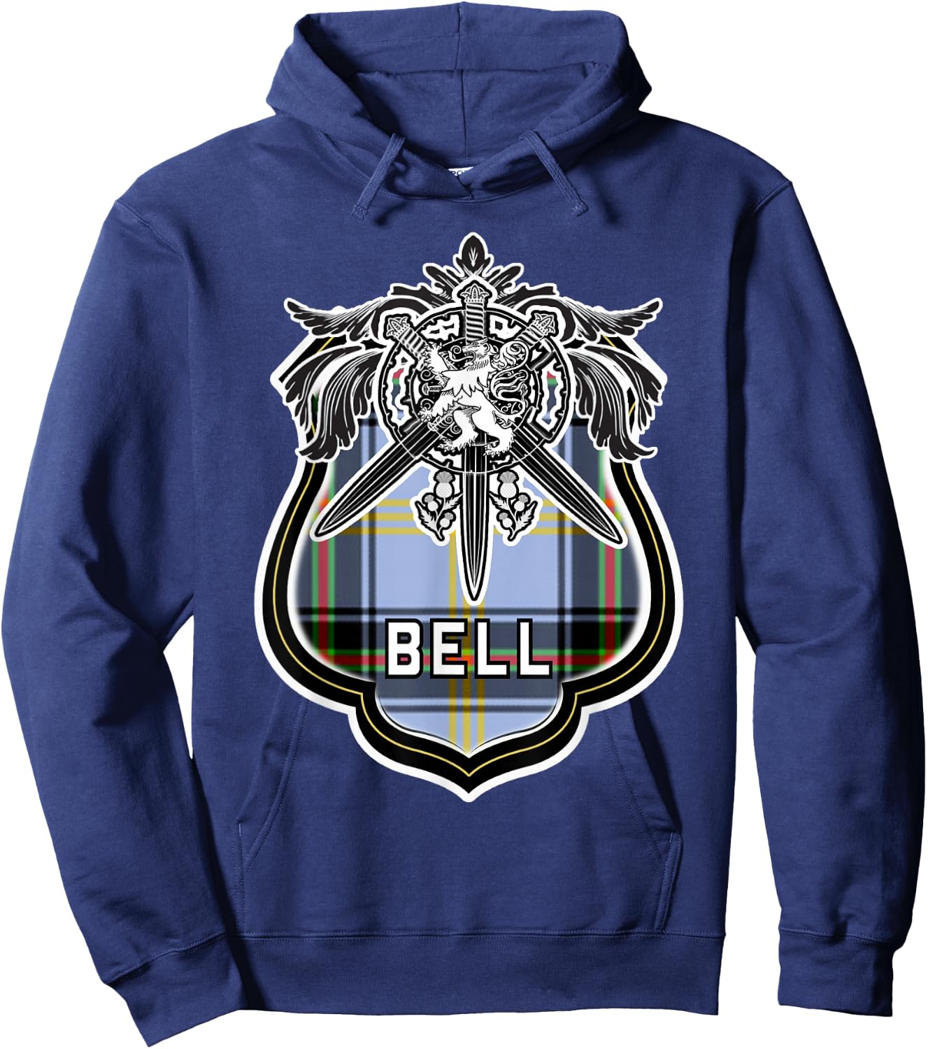 Bell Scottish Clan Family Tartan Lion Sword Name Hoodie - Hoodie | Navy