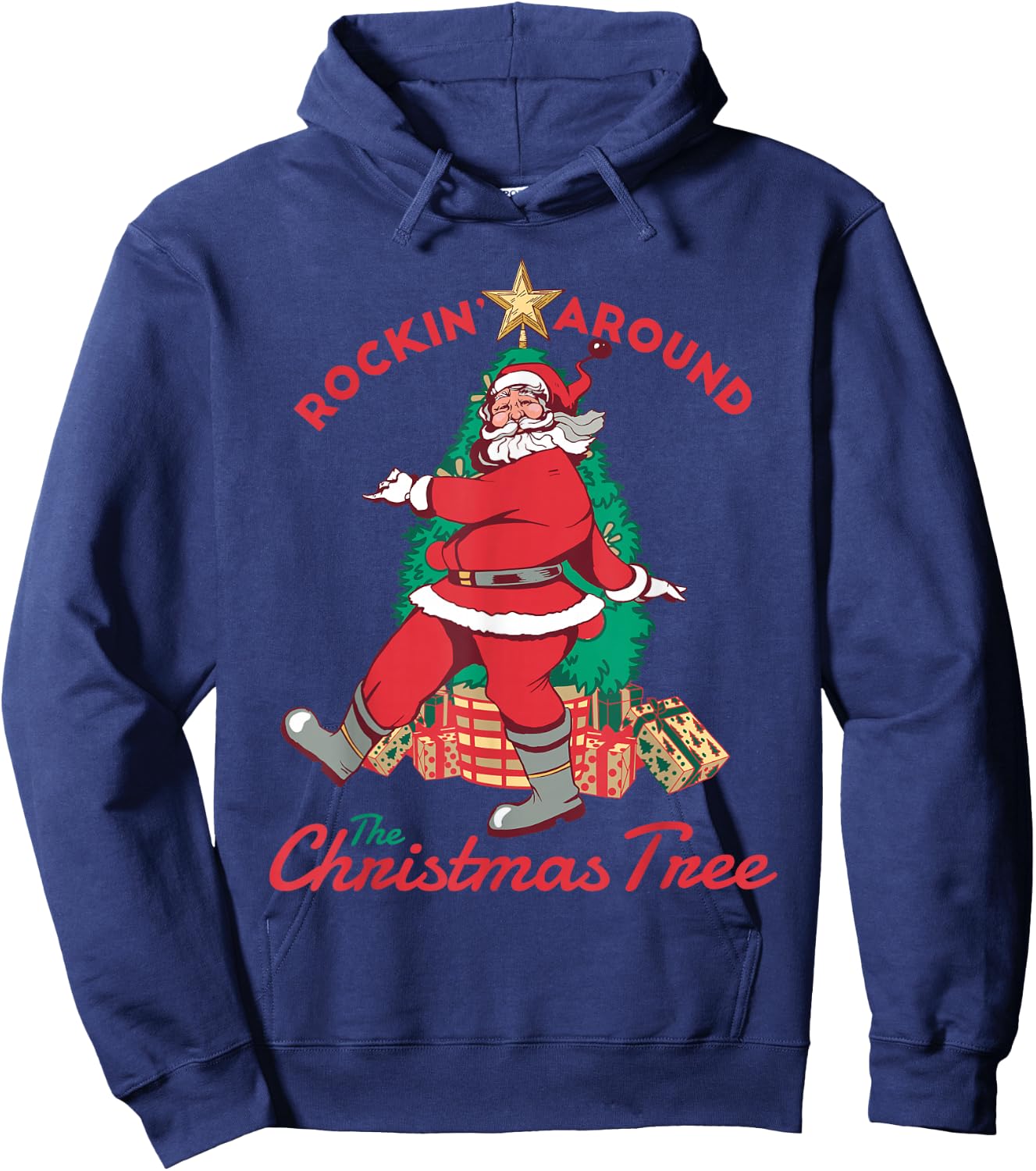 Christmas Santa Rocking around the Christmas tree Funny Hoodie - Hoodie | Navy