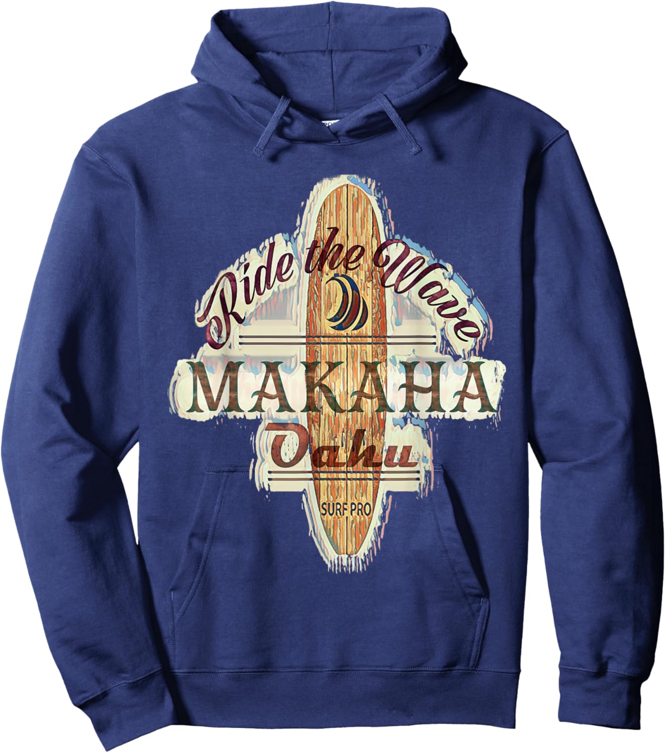Surfing, Surfboard, Distressed Longboard Makaha Oahu Hoodie - Hoodie | Navy