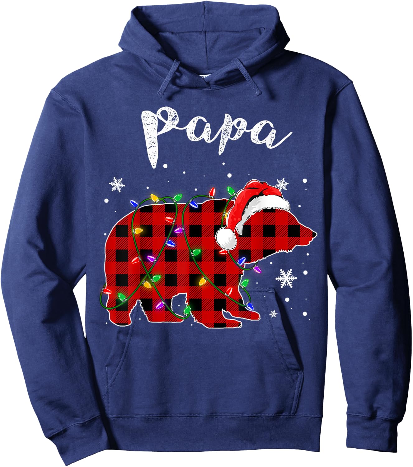 Red Plaid Papa Bear Buffalo Matching Family Pajama Christmas Hoodie - Hoodie | Navy