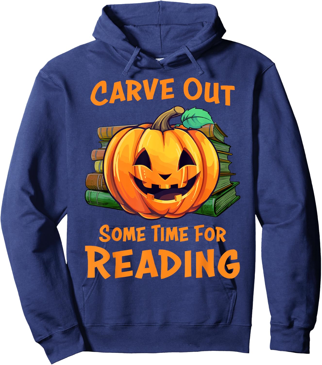 Funny Halloween Teacher Librarian Pumpkin Reading Books Men Women Kids Hoodie - Hoodie | Navy