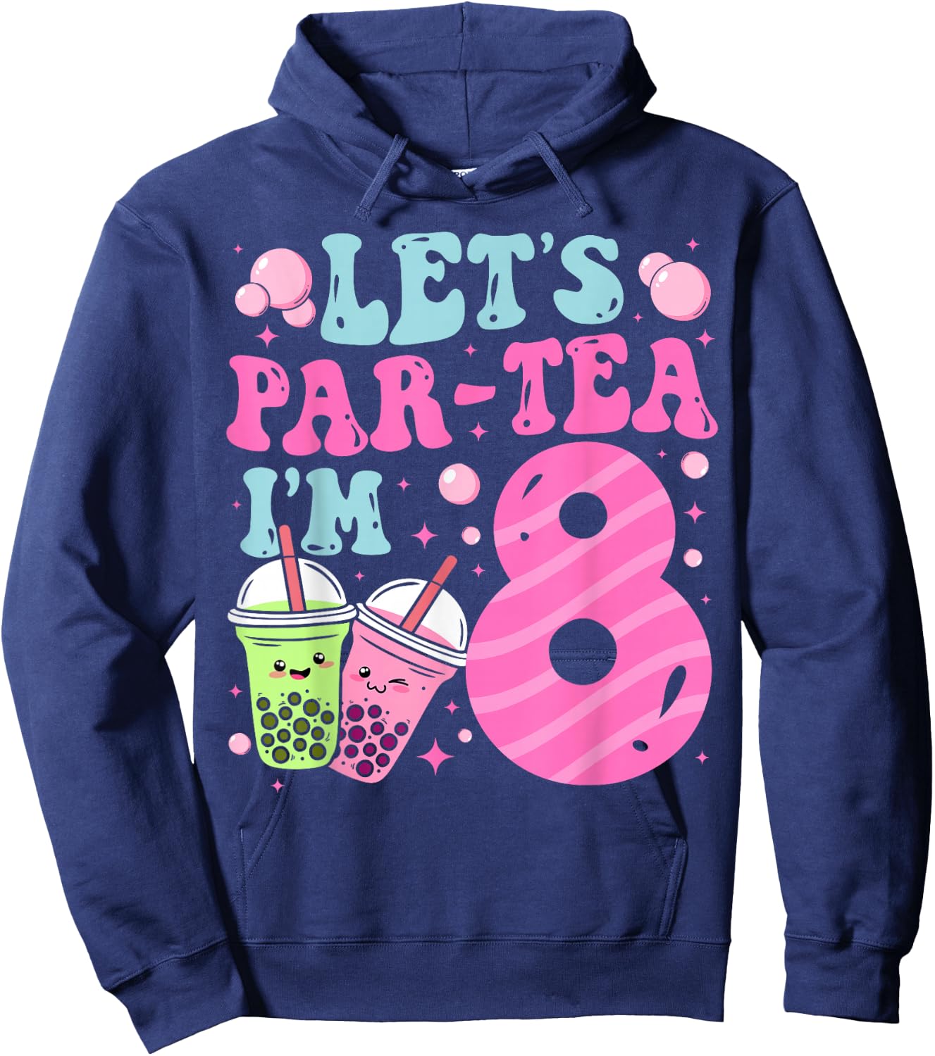 Let's Par-Tea I'm 8 Years Old 8th Birthday Bubble Boba Tea Hoodie - Hoodie | Navy