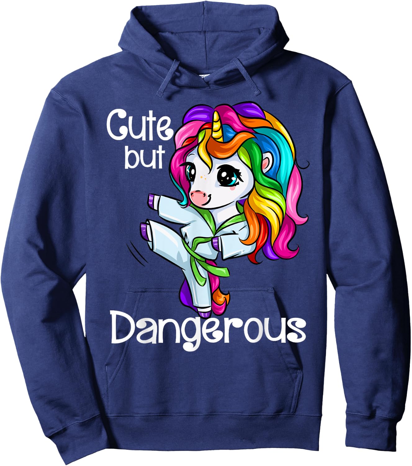 Cute But Dangerous Funny Karate Unicorn Girl Hoodie - Hoodie | Navy