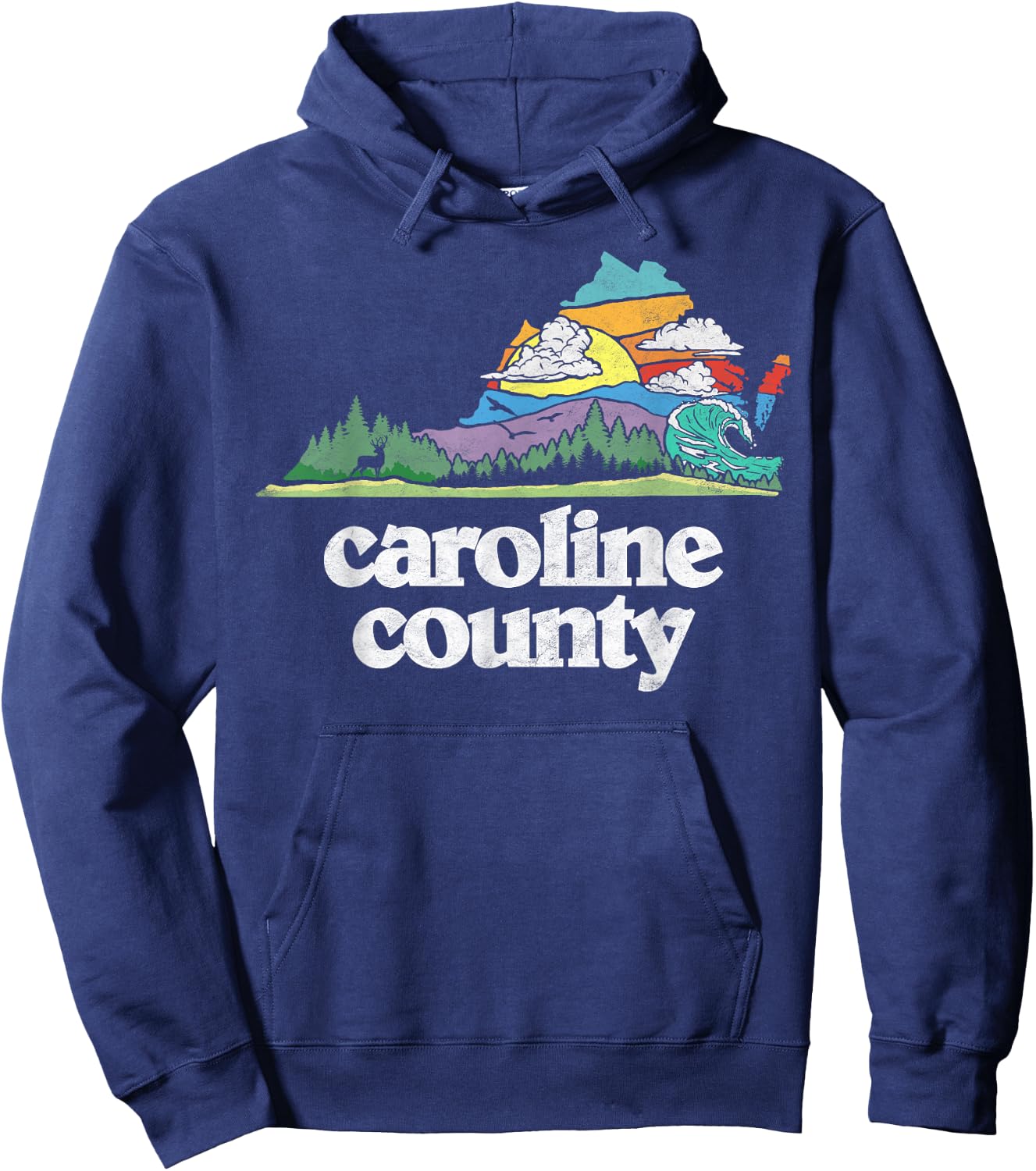 Caroline County Virginia Outdoors & Nature Lover Retro 80s Hoodie - Hoodie | Navy