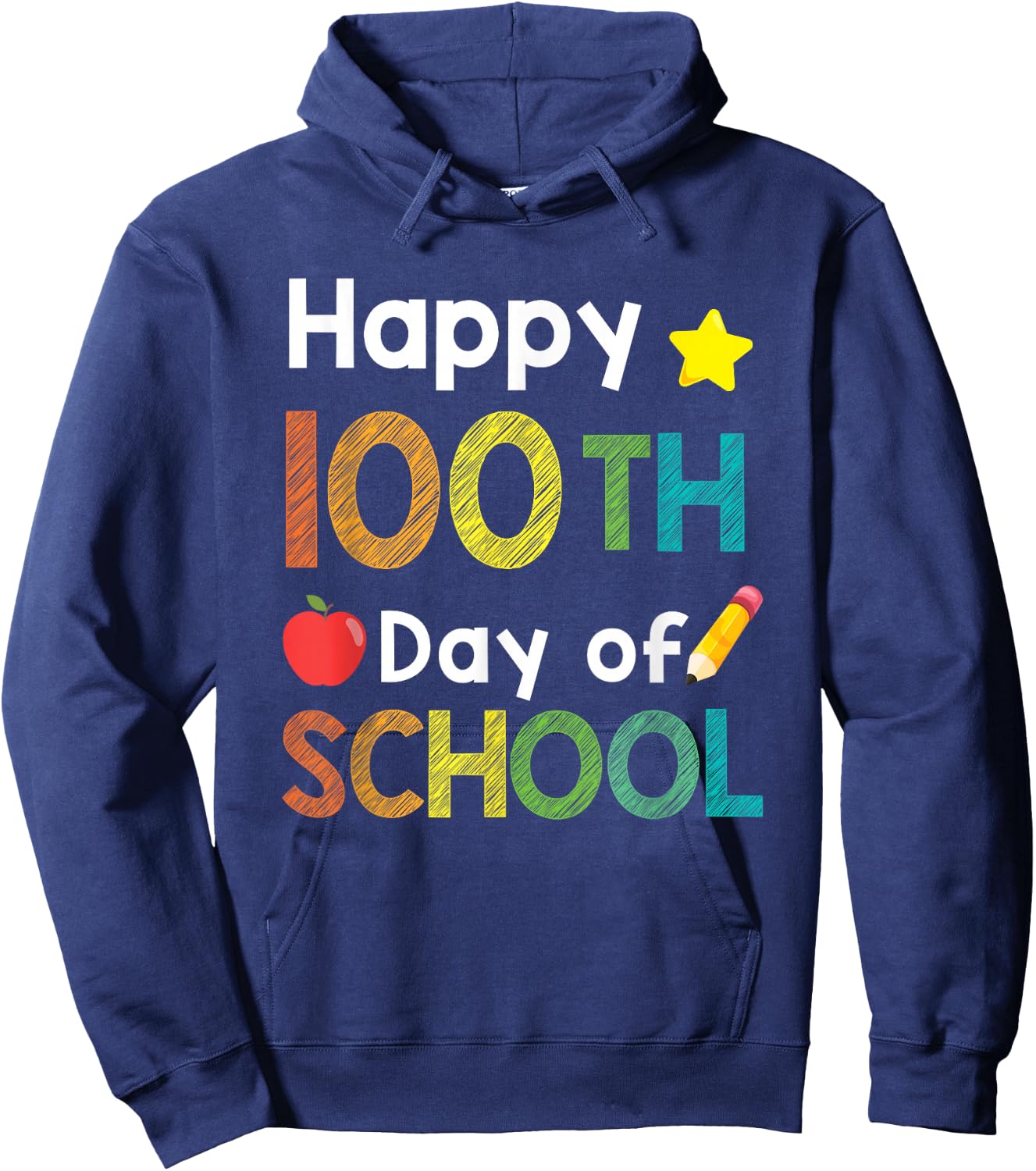 Cute Happy 100th Day of School Teacher Colorful 100th Day Hoodie - Hoodie | Navy
