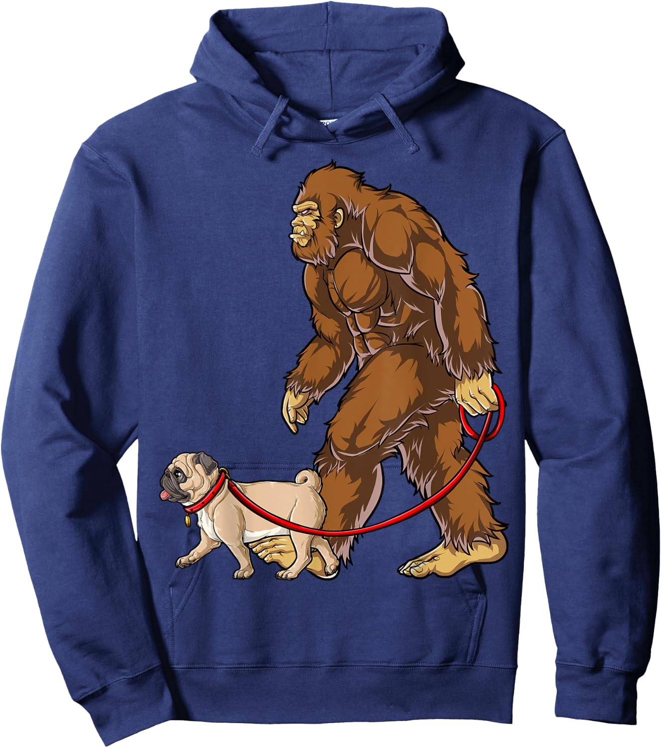 Bigfoot Dog Walk Pug Men Women Sasquatch Lover Gifts Funny Hoodie - Hoodie | Navy