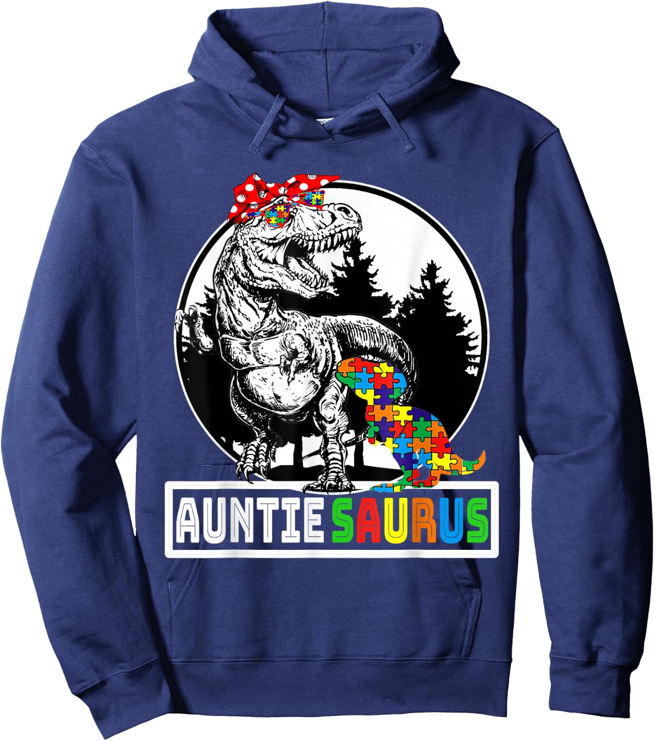 Auntiesaurus T rex Dinosaur Auntie Saurus Autism Awareness Hoodie - Hoodie | Navy