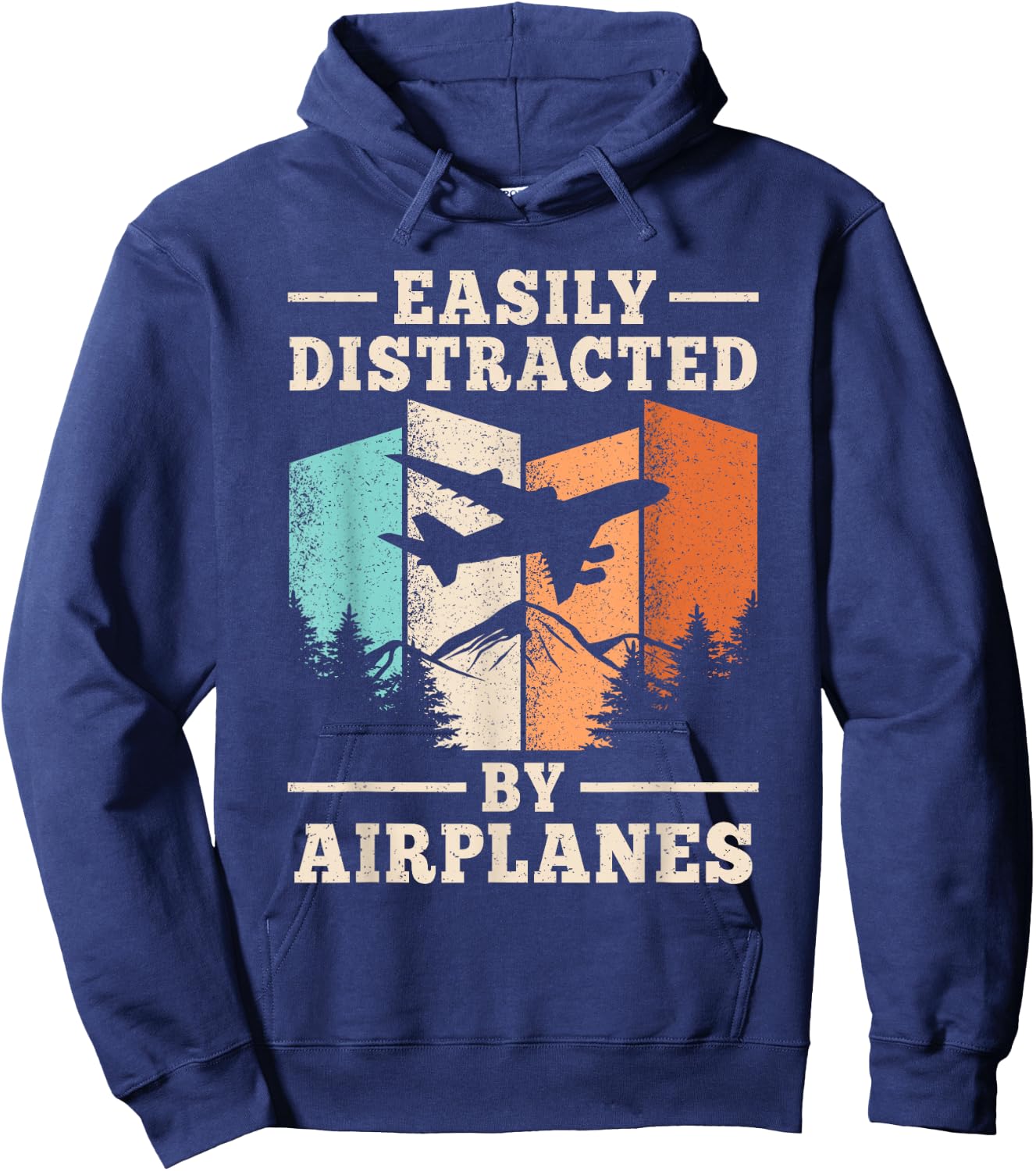 Easily Distracted By Airplanes Funny Pilot Aviation Men Hoodie - Hoodie | Navy